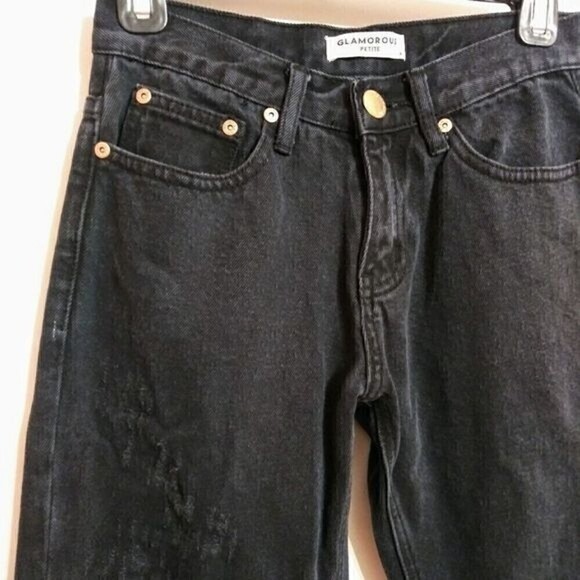 Glamorous High Waist Sequin Patch Distressed Skinny Jeans 4 Petite - Picture 2 of 14